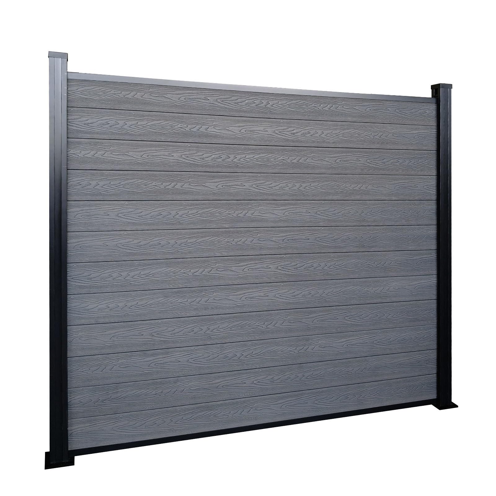 Floordirekt Ogrodzenie ogrodowe 180x180cm z aluminiowymi słupkami - kompletny płot WPC Kronos - płot zabezpieczający - osłona przeciwwietrzna i zabezpieczenie dla tarasu i ogrodu - w zestawie materiał