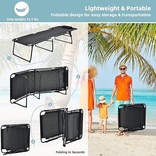 Miniatura 8 de COSTWAY Sillón plegable para patio con 4 posiciones, silla reclinable con almohada para tomar el sol, 2 piezas, color negro