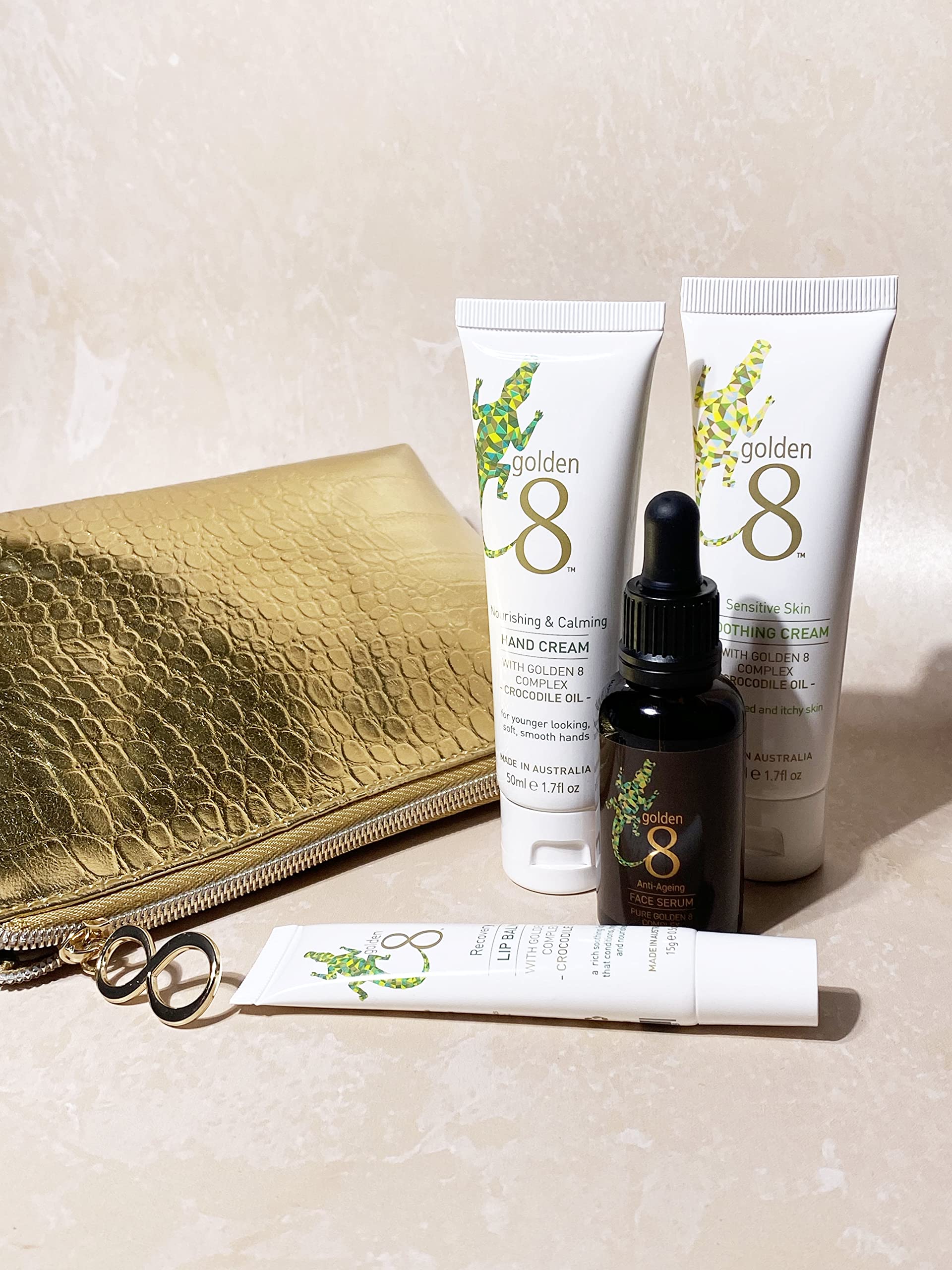 Golden 8 Skincare Essentials Set for Sensitive Skin | Natural Moisture Repair Relief for Irritated Dry Itchy Skin with Australian Crocodile Oil