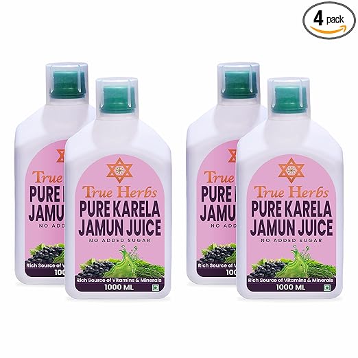 True Herbs pure karela jamun juice helps maintain healthy sugar level - no added sugar  4000 ml Pack of 4