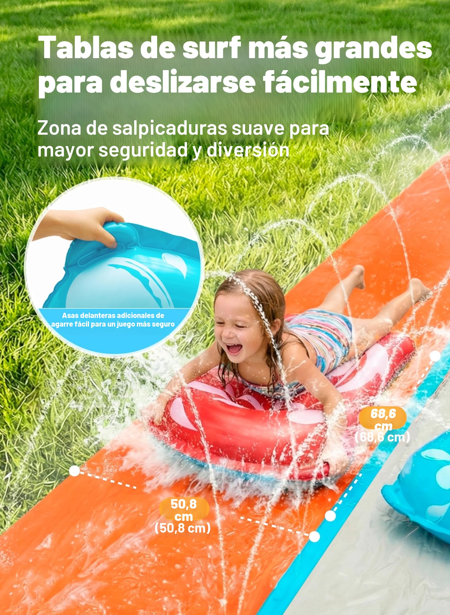 Sloosh 22,5ft/685,8cm Tobogán de Agua con 2 Tablas inflables, tobogán de césped de Doble Carril con rociadores avanzados, Juguete de Verano para niños y Adultos, diversión en el jardín, Tiburón