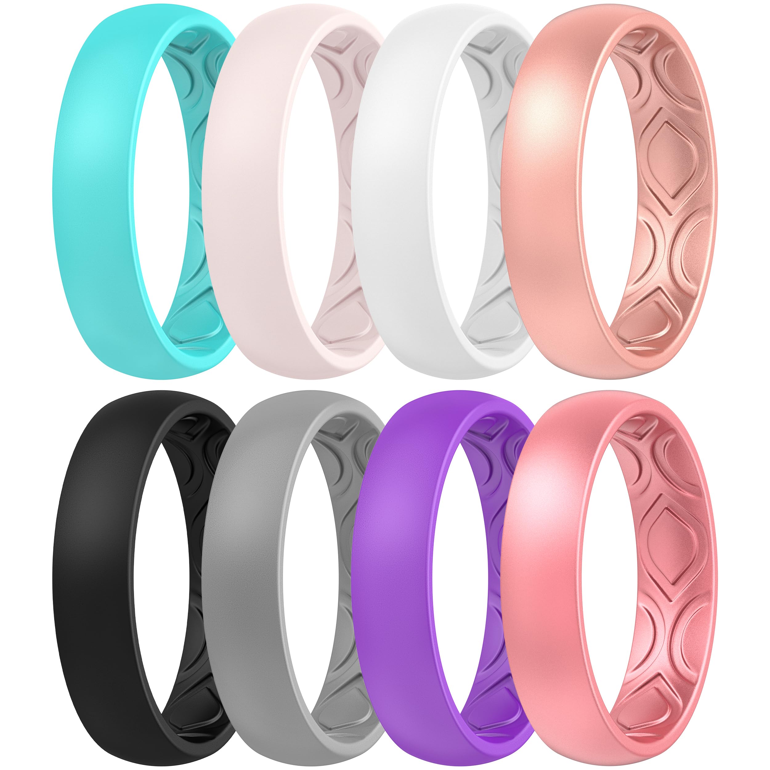 ThunderFit Women Breathable Air Grooves Silicone Wedding Bands Promise Rings 5.5mm Wide 1.8mm Thick - 1/4/8/12 Variety Multipack