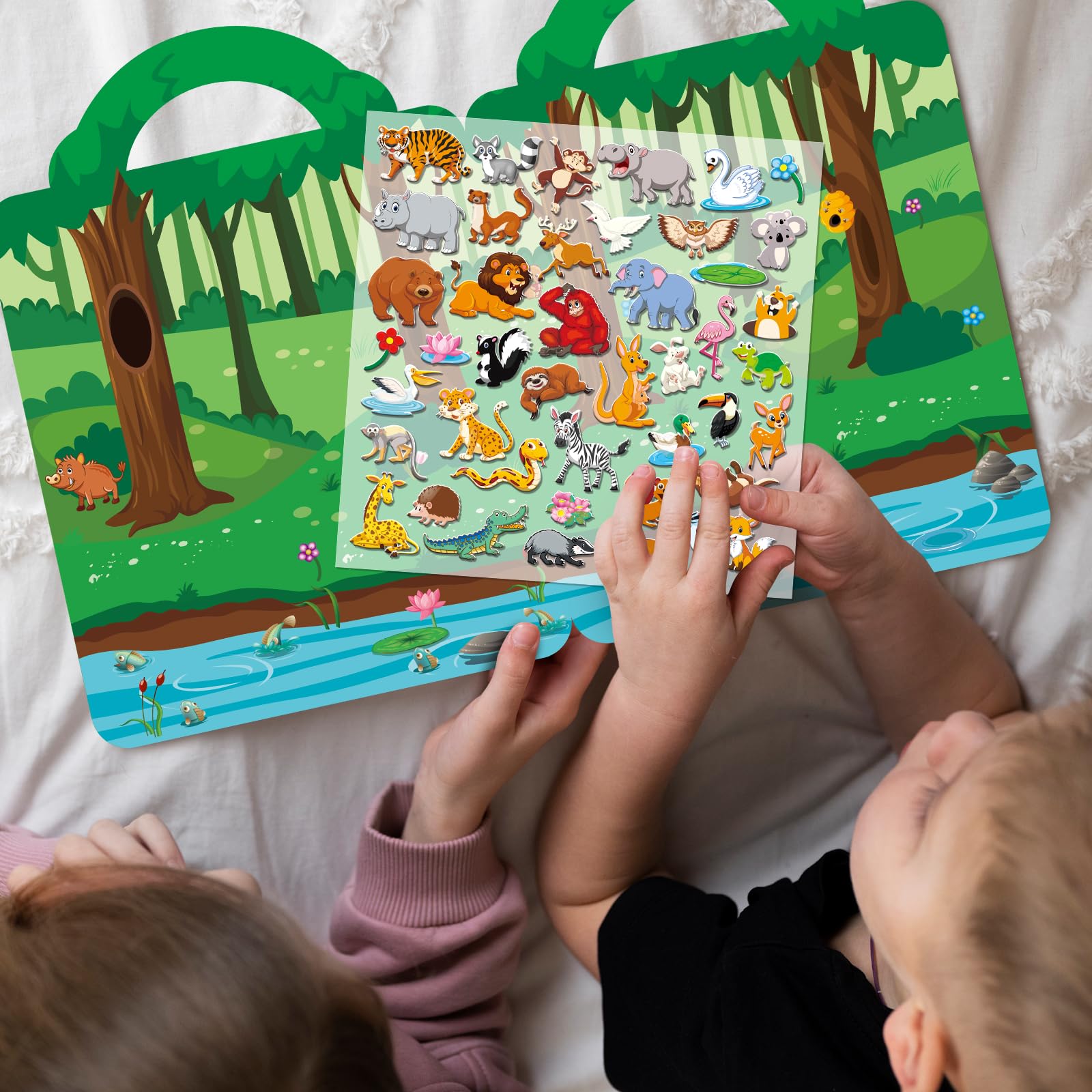 Elfew 6 Pezzi 3D Riutilizzabile Stickers, Libro Adesivi Attacca e Stacca Bambini 2 3 4 5 6 Anni,Libri Stickers Adesivi Bambin, Giochi da Viaggio Bambini 2 Anni