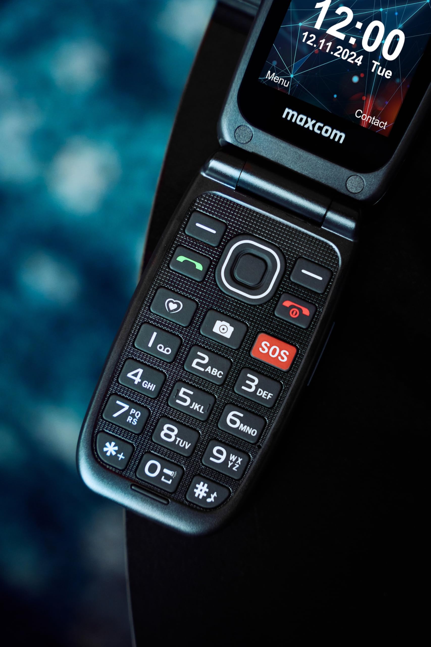 MAXCOM MM828 - Telefono cellulare 4G per anziani con flip cover, tasti e icone grandi, pulsante SOS, 8 contatti di chiamata rapida, marcatura diretta, schermo 2,4", batteria 1200 mAh, blu