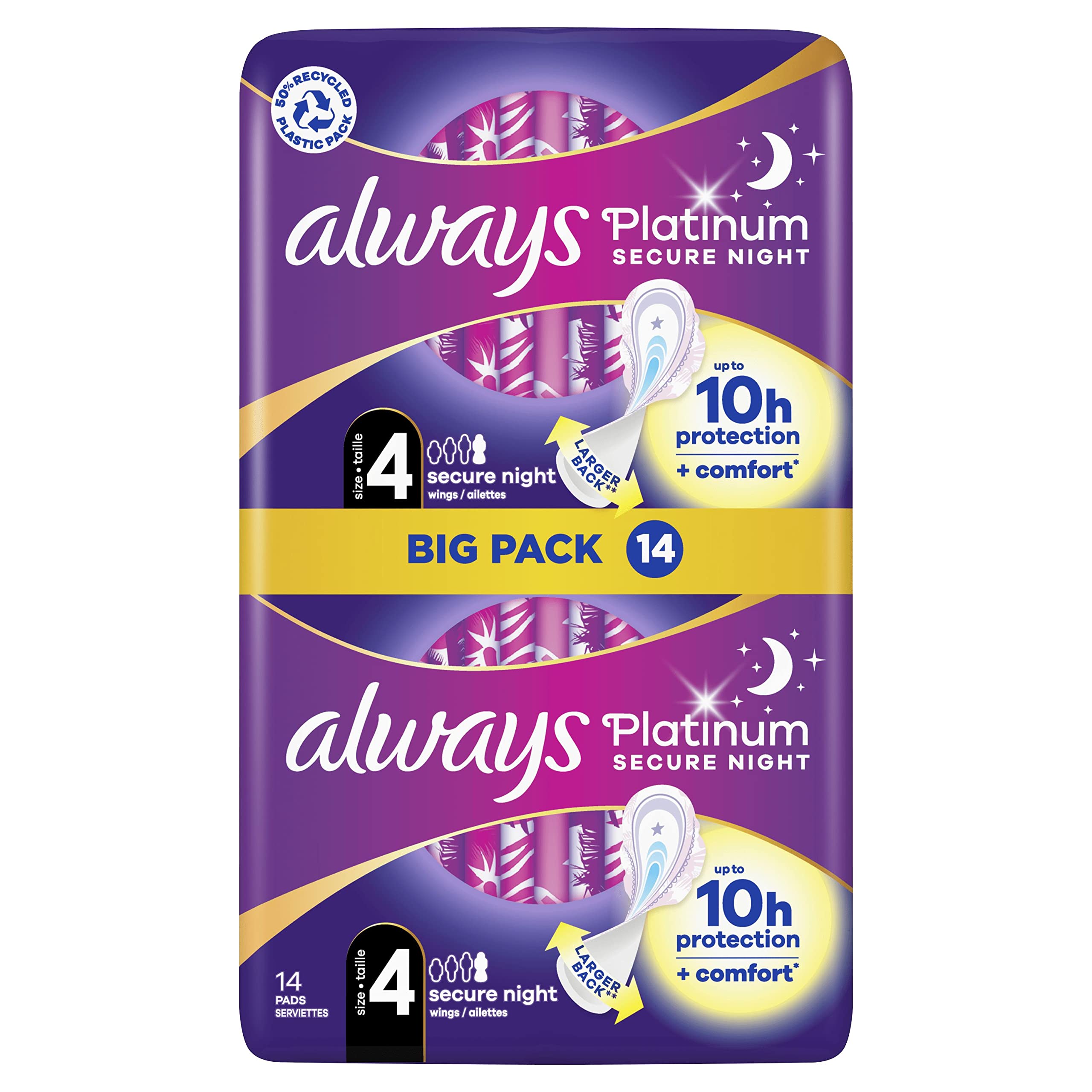 Always Platinum Secure Night (Size 4) Sanitary Towels With Wings 56 Pads, Always Ultra's Best Comfort & Protection