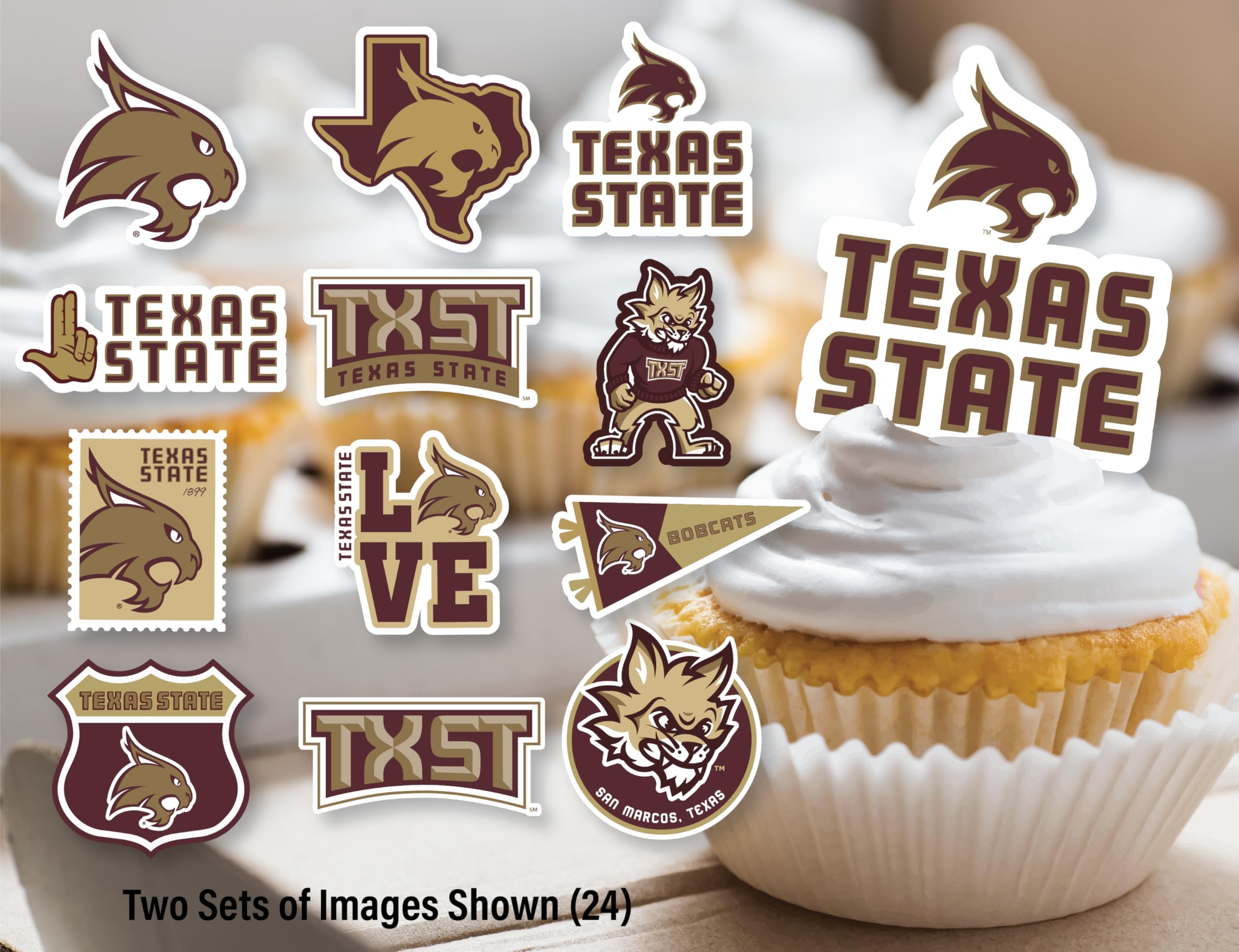 Texas State Cupcake Topper Party Supplies for TXST Football, Birthday, Graduation Party Decorations (24 Pieces) (Texas State Bobcats)