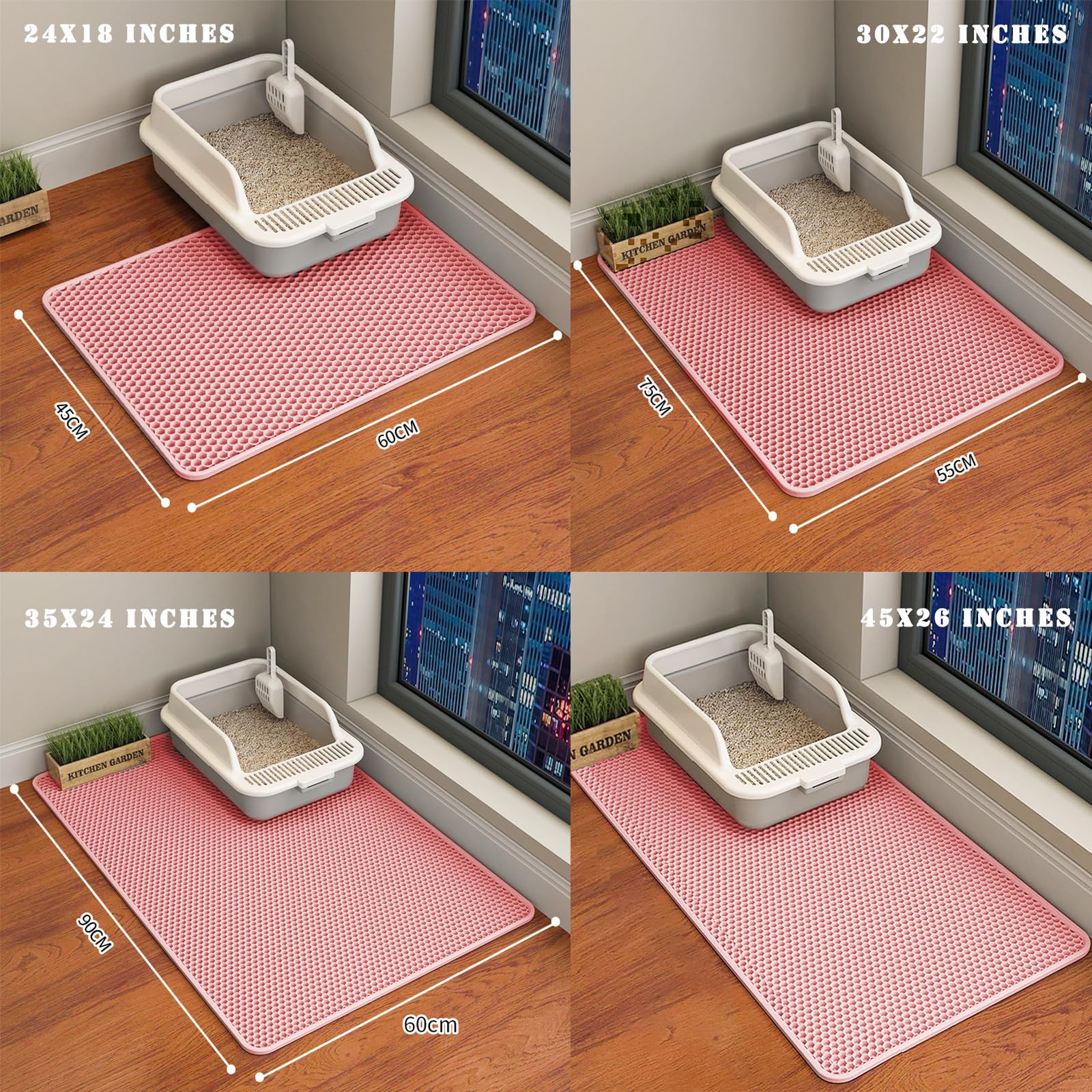 Cat Litter Mat, Honeycomb Double Layer Cat Litter Trapping Mat, Waterproof Urine Proof Non-Slip, Scatter Control, Less Waste, Easier to Clean (Pink, 35" X 24") - image 8