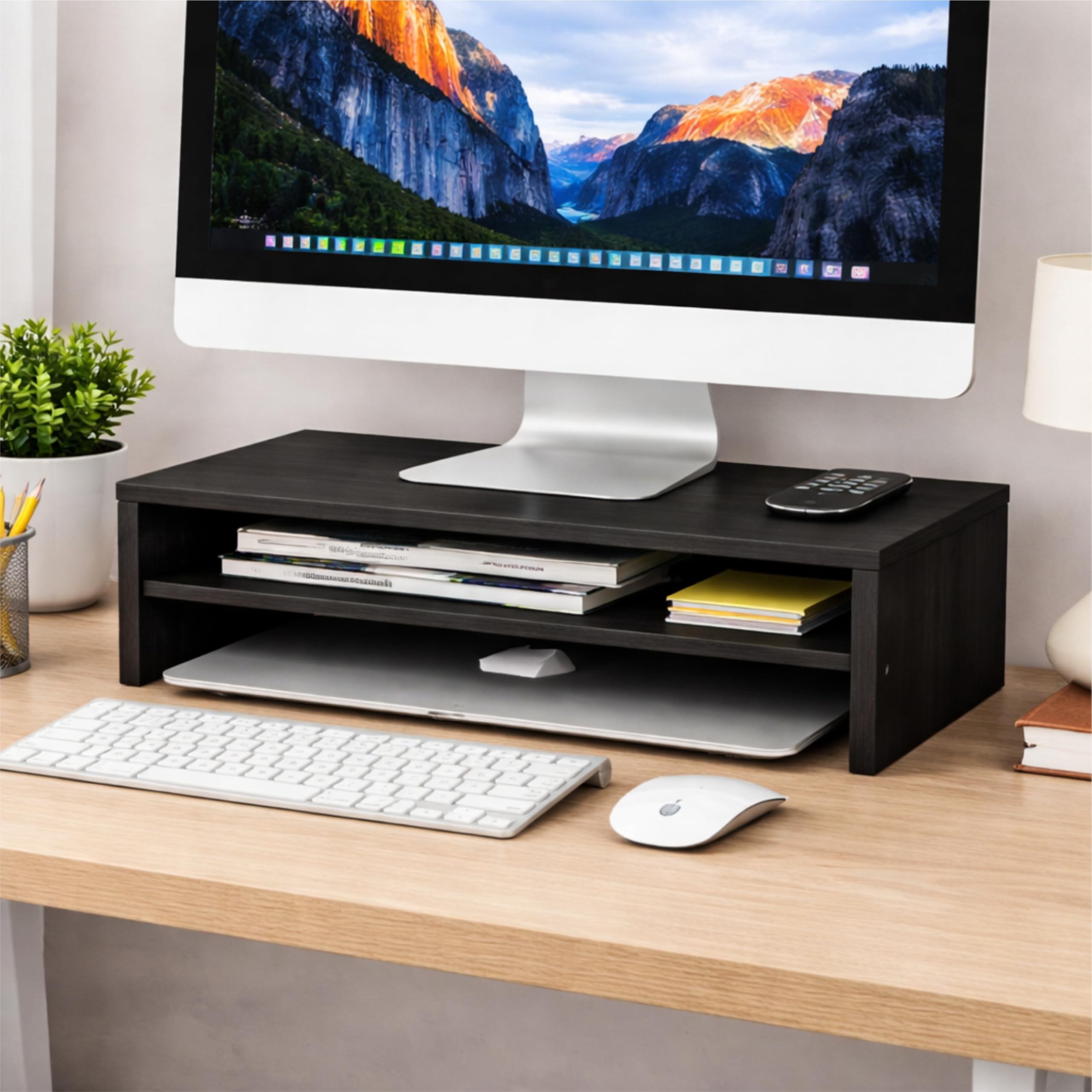 Enigmatic Woodworks Wooden Monitor Stand with Storage Organizer for Desk, Tables, Office, Home, Studio, Study Table (Wenge)