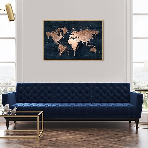 Miniatura 5 de The Oliver Gal Artist Co. Mapas y banderas - Lienzo decorativo enmarcado para pared, diseño de mapamundi Copper, mapas del mundo Marco dorado,Marco