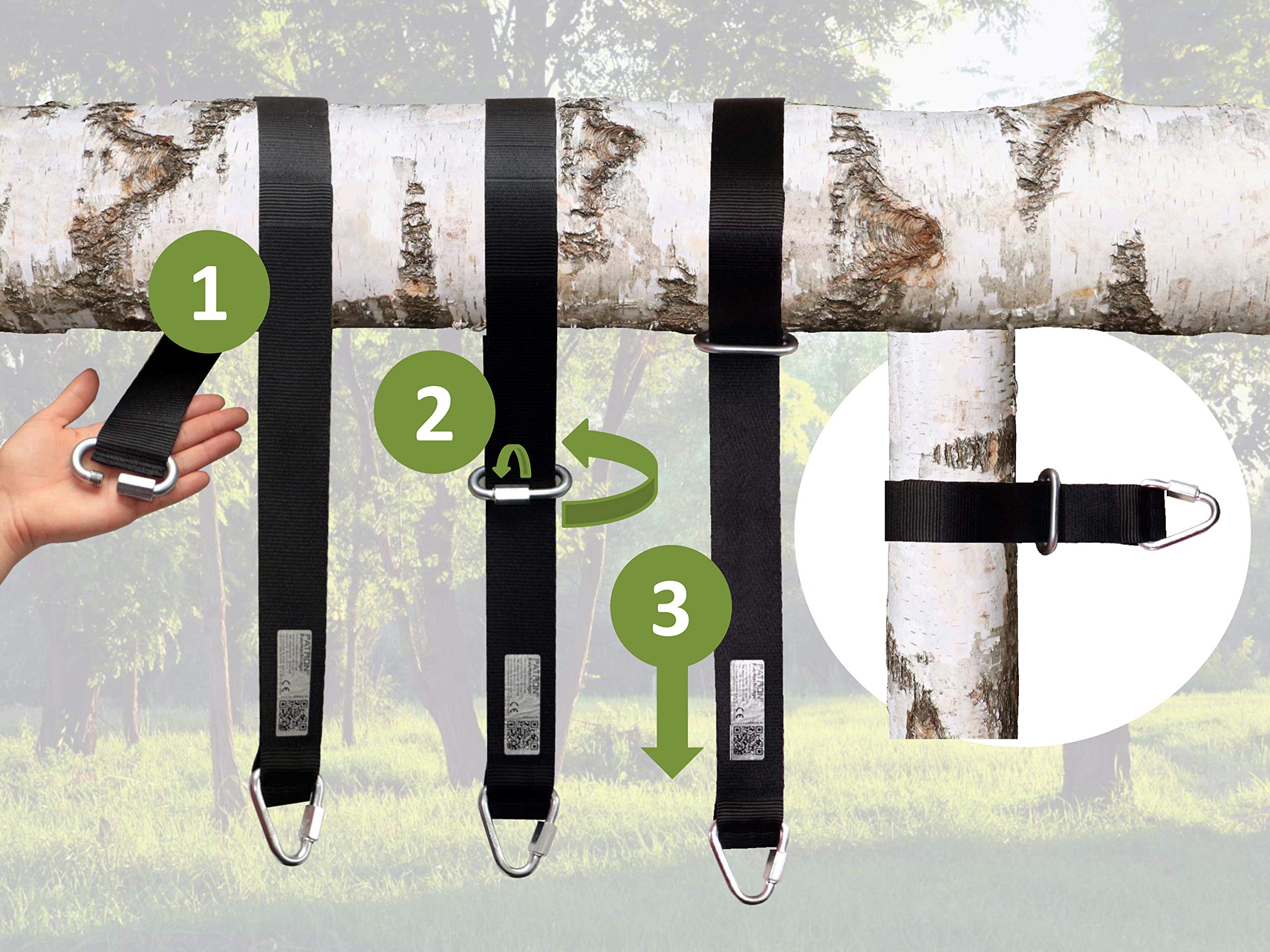 PATRON® Baumschlinge 50cm, Made in Germany, 2 Karabiner Gratis, Hightech Polyester 2.200 kg, geprüfte Qualität 50cm