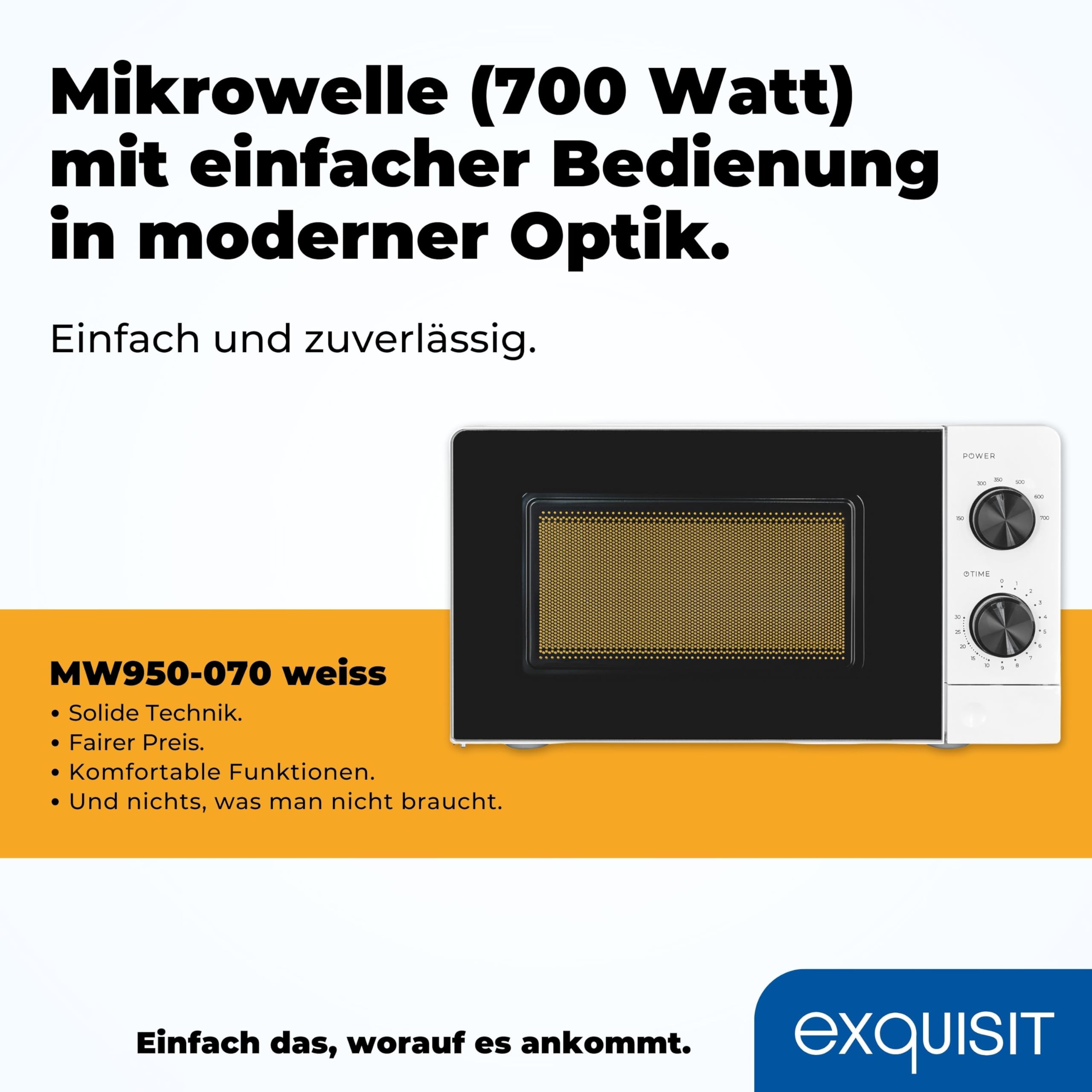 Exquisit Mikrowelle 20L 700 Watt 24,5cm Drehteller MW950-070 weiss