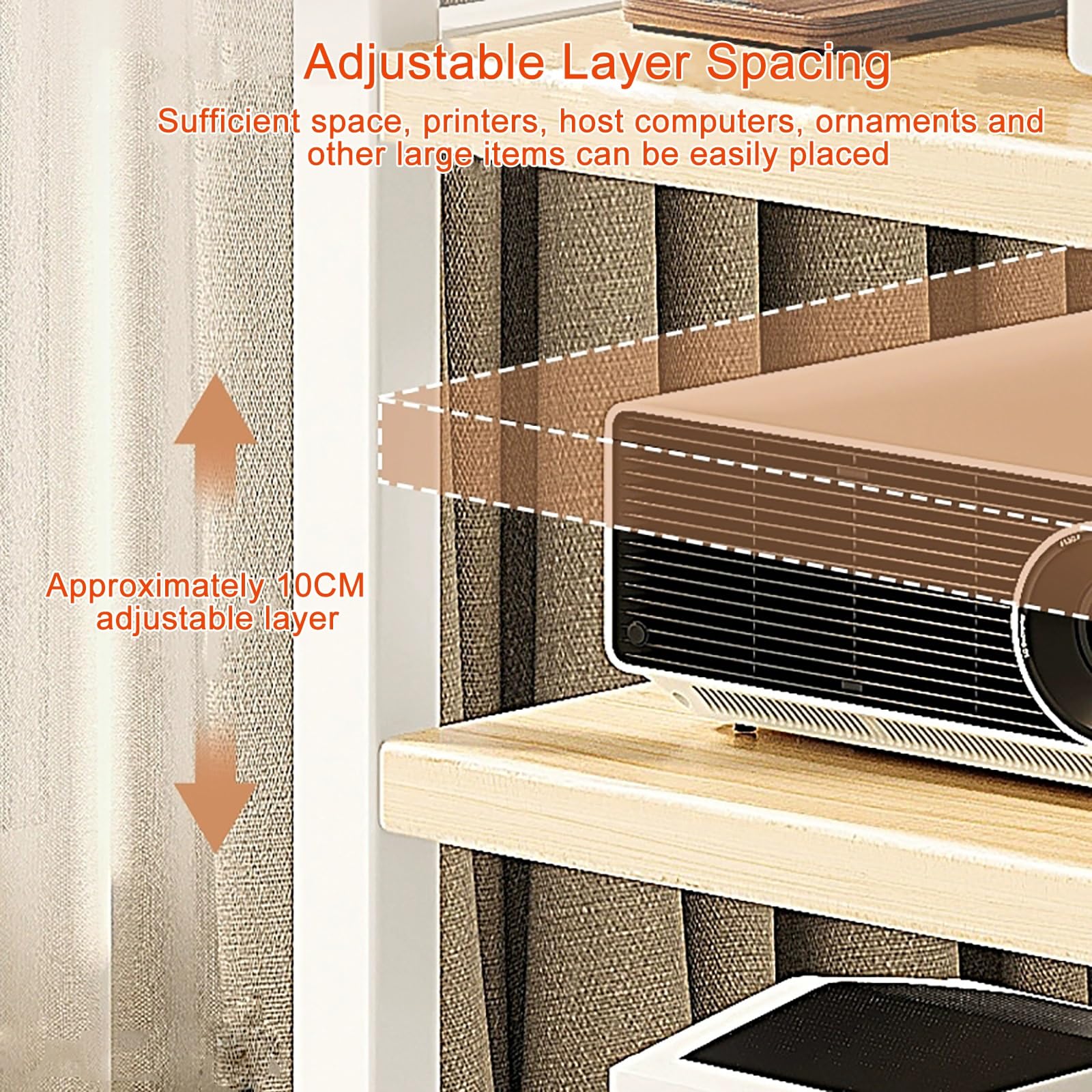 Soporte ajustable para impresora con estante de almacenamiento, soporte móvil para CPU, mesa de impresora industrial para escáner de fax y archivos (natural, 20 x 16 x 27 pulgadas)
