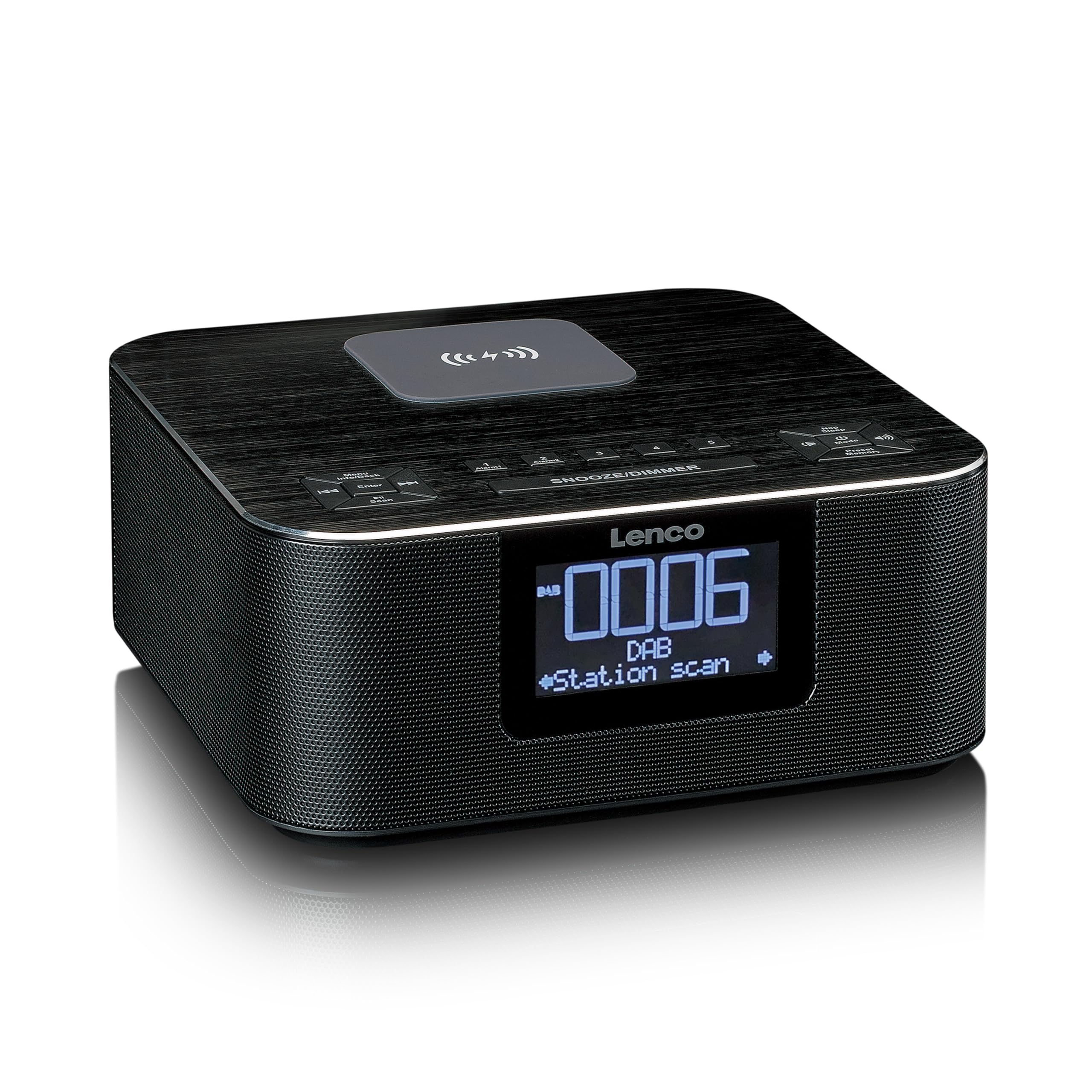 Lenco CR-650 DAB+ Radiosveglia – Radio per orologi con DAB+ e FM – 20 stazioni – Funzione snooze – 2 x 2 Watt RMS – LCD – USB e caricatore QI – nero