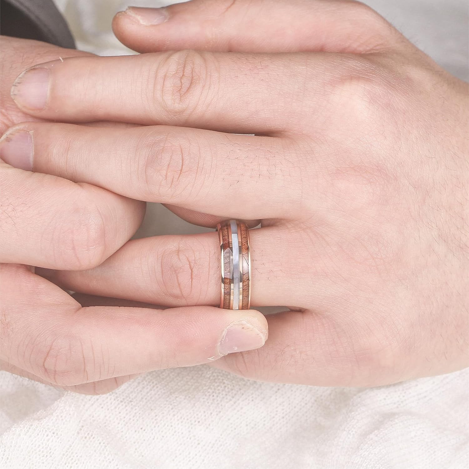 Vakki 8mm Koa Wood Tungsten Ring for Men Mother of Pearl Shell/Imitated Meteorite/Abalone Shell/Deer Antler Inlay Wedding Band Comfor Fit Size 7-12 - Image 4