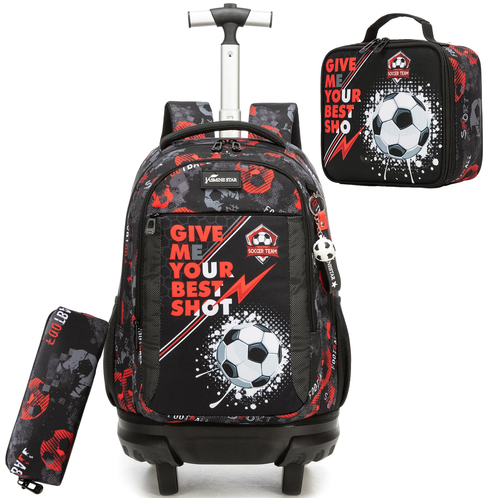 HTgroce Sac à Dos à Roulettes Garçon Primaire – Set 3 Pièces avec Sac à Déjeuner & Trousse – Cartable Trolley Rentree Scolaire CP CE1 CE2 CM1