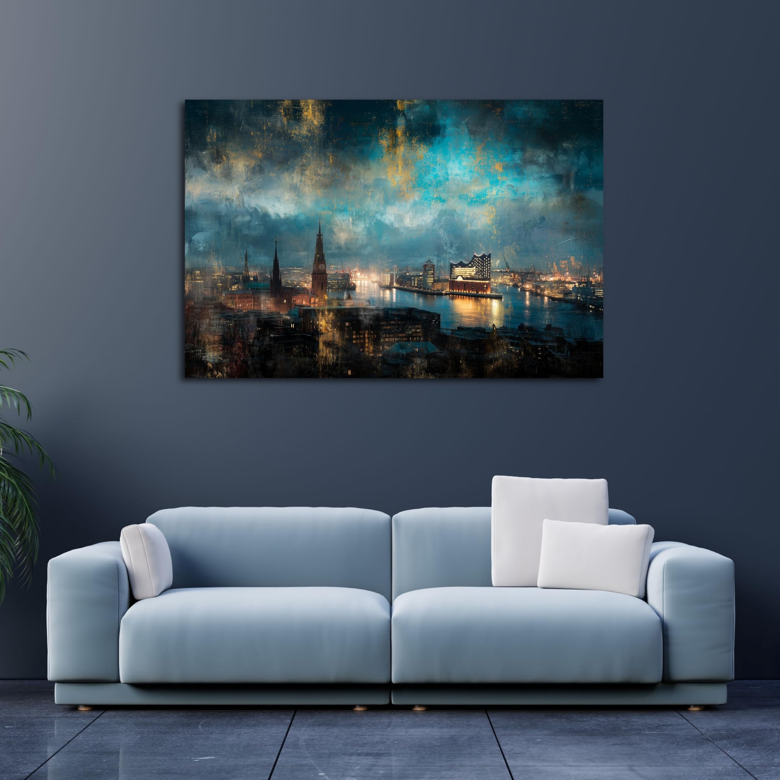 DRO Design – Hamburg 56x84 cm Querformat Wandbild XXL modernes Bild Wohnzimmer Schlafzimmer Bilder für die Wand Wanddekoration LeinWandbild XXL 6mm HDF