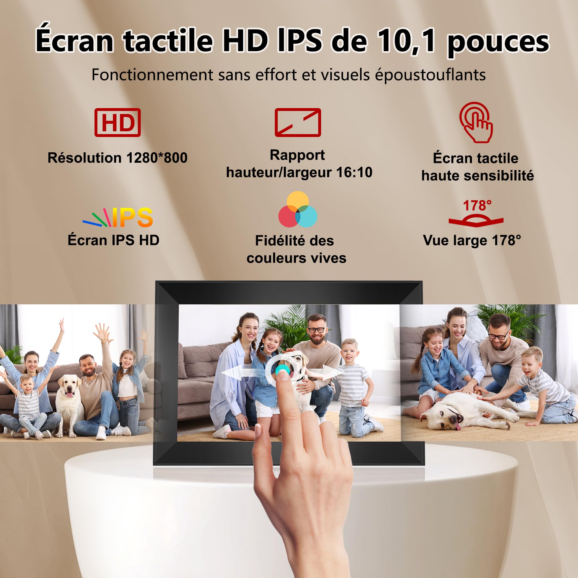 Frameo Cadre Photo Numérique 10,1 Pouces Wi-FI 32 Go, Écran Tactile IPS LCD 1280 x 800P, Cadre Photo Intelligent Cloud avec Rotation Automatique et Audio, Partagez Photos/Vidéos Instantanément (Noir)