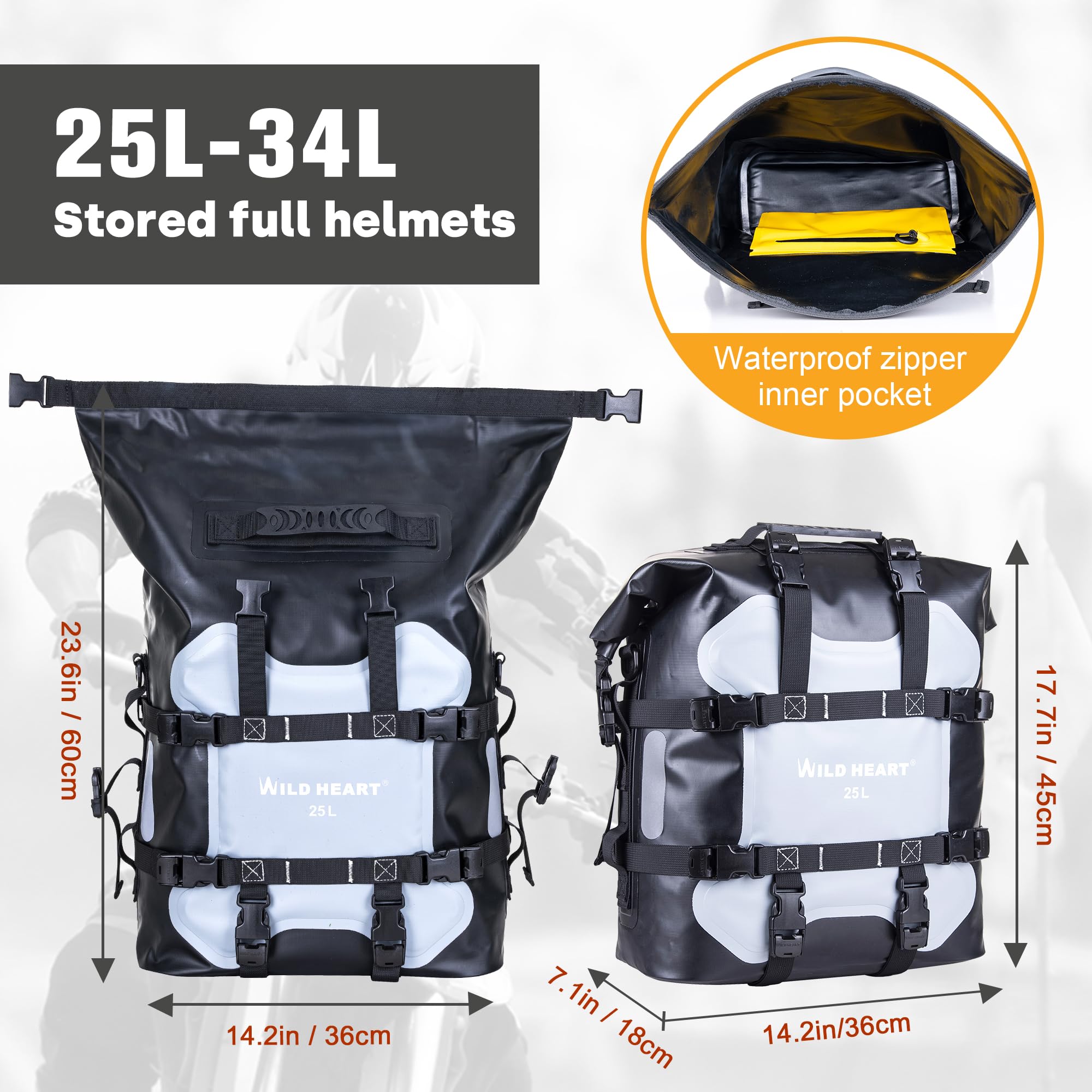 WILD HEART Moto borsa laterale in acciaio inox impermeabile 25L Borse da sella