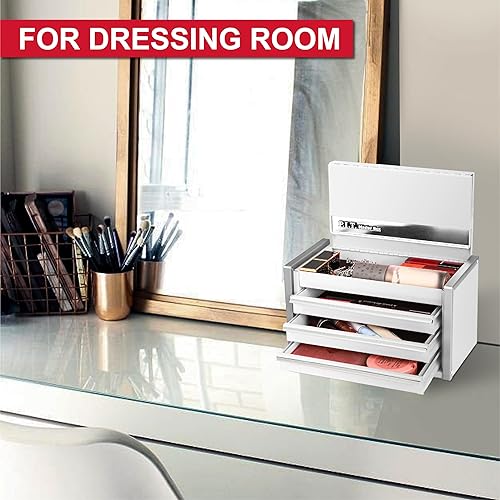 Miniatura 4 de P.I.T. - Minicaja de herramientas blanca, apilable, de acero, portátil, 3 cajones con bloqueo magnético, con forro, para almacenamiento de