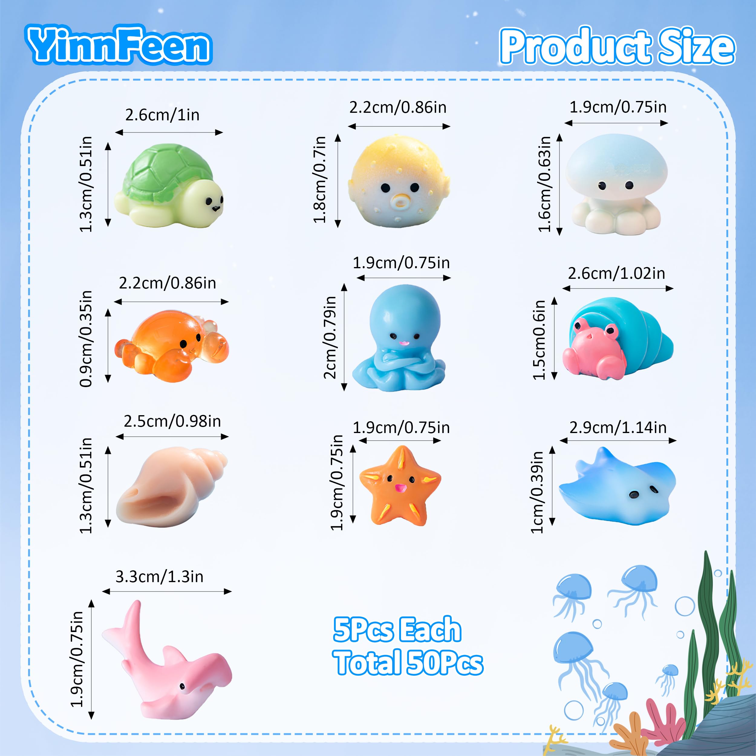 50 Piezas Mini Figuras de Océano, Miniaturas Pequeñas de Animales Marinos, Lindas Figuras de Resina Océano para Acuario Decoración DIY Jardín Miniatura Bonsái Pecera — view 2