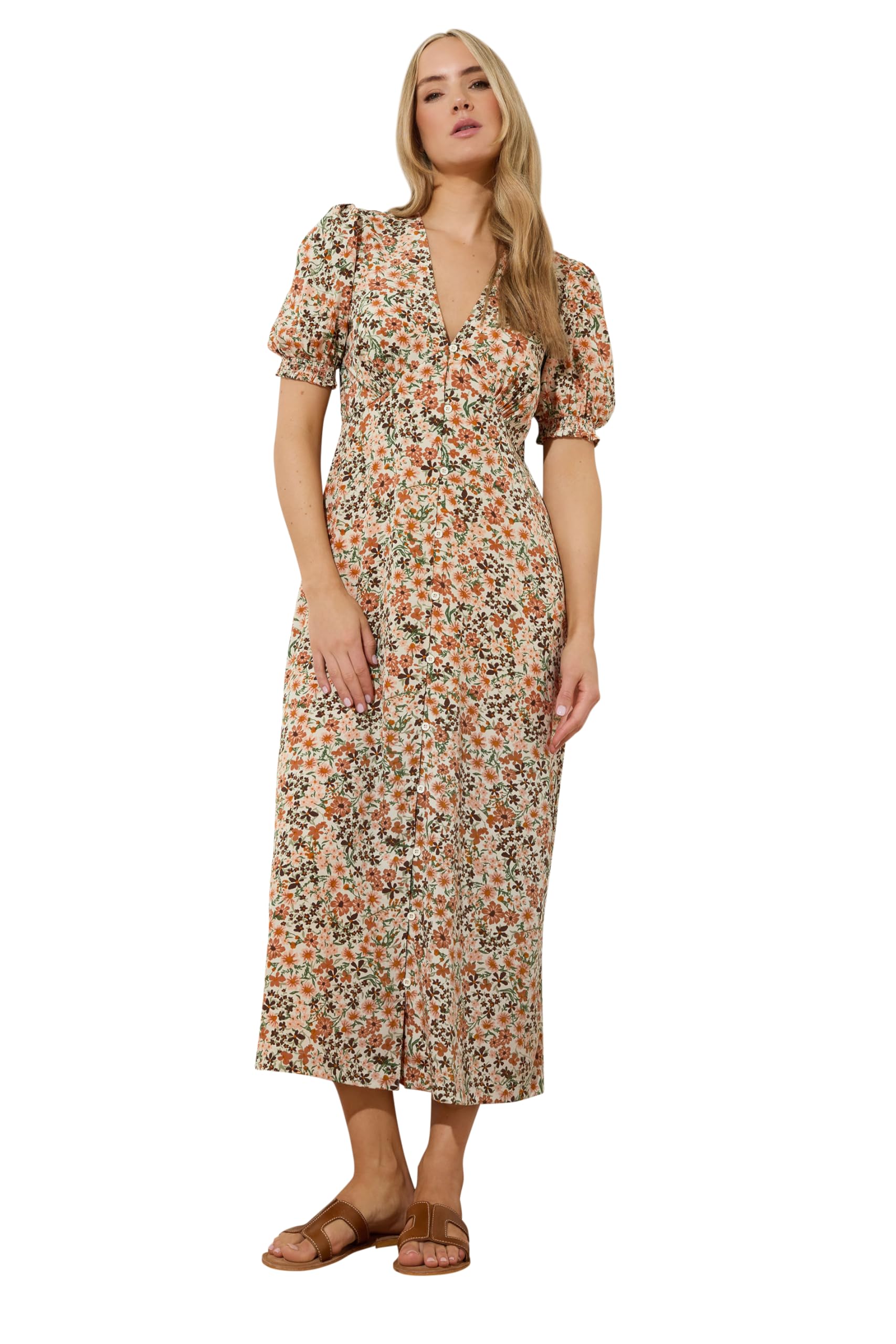 Long Tall Sally Women's Orange Tall Ditsy Floral Tea Maxi Dress In Size 18