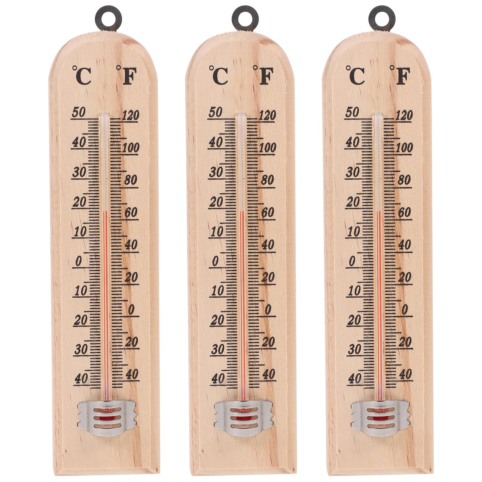 iplusmile Termometro Multifunzionale in Legno 3 Pezzi Design a Sospensione, Misuratore di Temperatura per Interni ed Esterni, per Casa, Serra e Giardino Compatto e Portatile