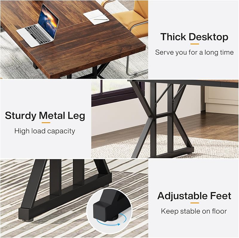 Tribesigns 70.8-Inch Executive Desk, Large Computer Office Desk Workstation, Modern Simple Style Laptop Desk Study Writing Table Business Furniture for Home Office (Brown/Black, 70.8 Inch) image 6