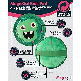 Magic Gel Kids Ice Packs for Boo Boos - Pack of 4 - Reusable Soft Ice Packs for Kids - Small Squishy Gel Pack for Baby or Toddler - Fun Cute Monster Design