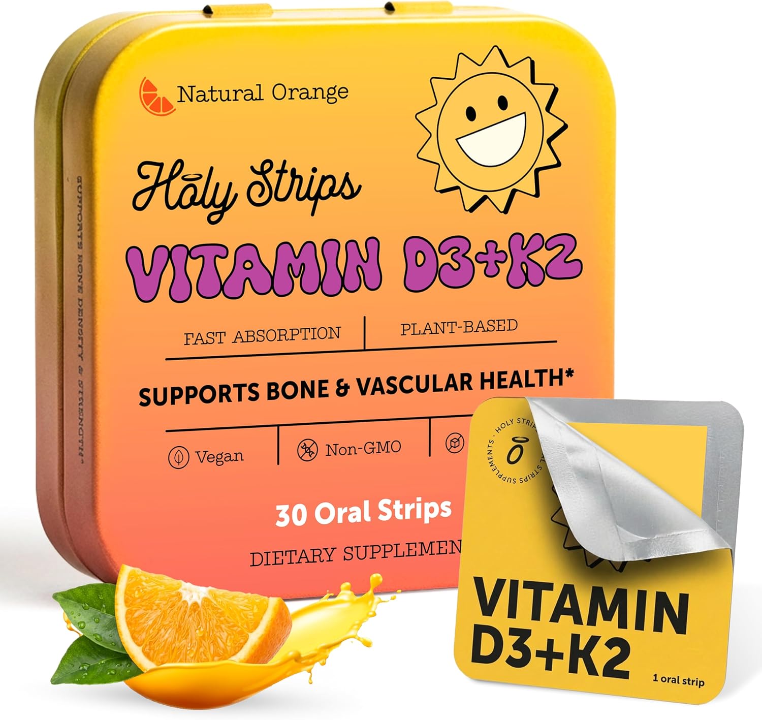 Vitamin D3 K2 Supplement 5000 IU - Fast-Absorbing Oral Strips for Bone & Heart Health - Vitamin D K2 Plant-Based Formula - D3K2 - High-Potency Vitamina D3 con K2- Non GMO - Sugar-Free (30 Count)