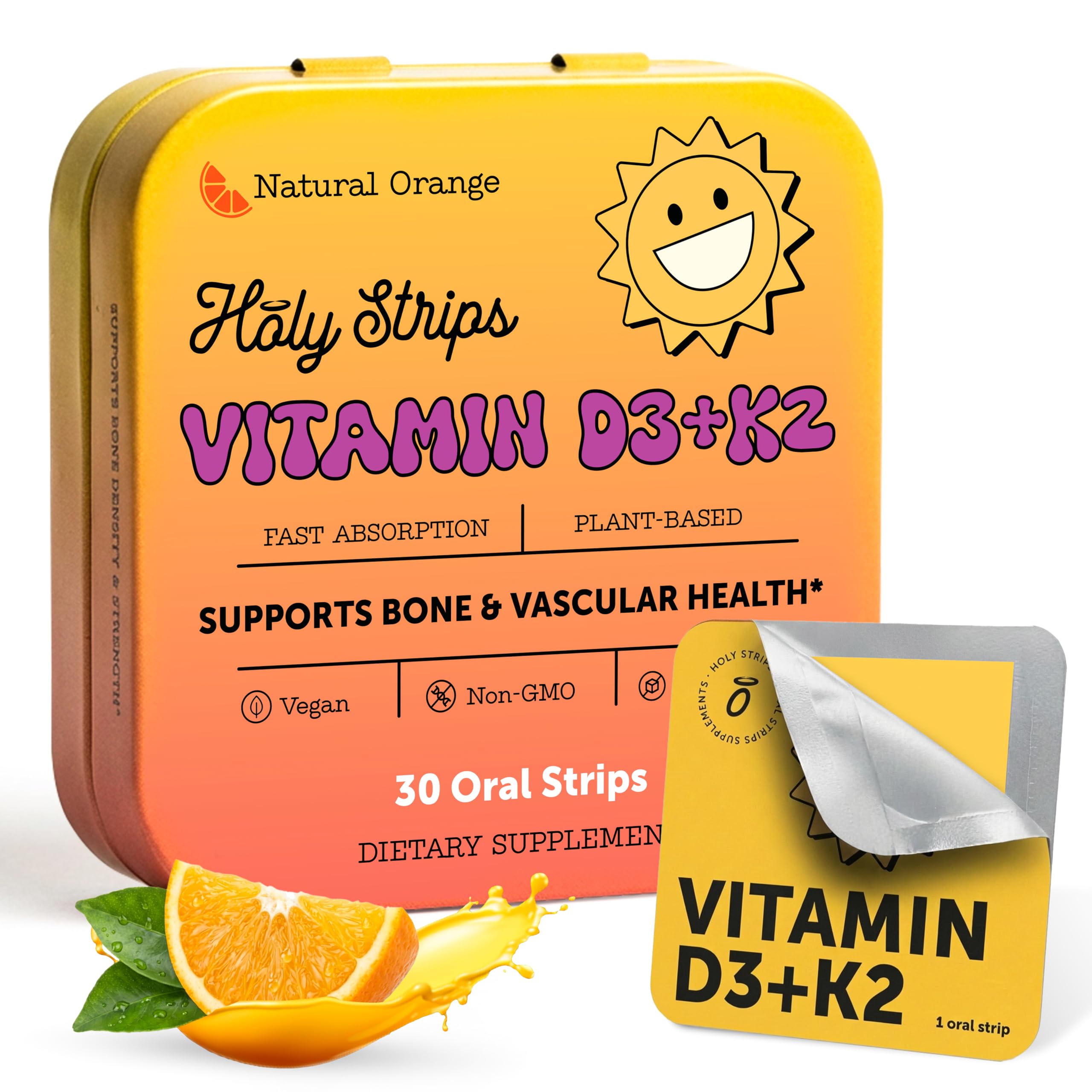 Vitamin D3 K2 Supplement 5000 IU - Fast-Absorbing Oral Strips for Bone & Heart Health - Vitamin D K2 Plant-Based Formula - D3K2 - High-Potency Vitamina D3 con K2- Non GMO - Sugar-Free (30 Count)