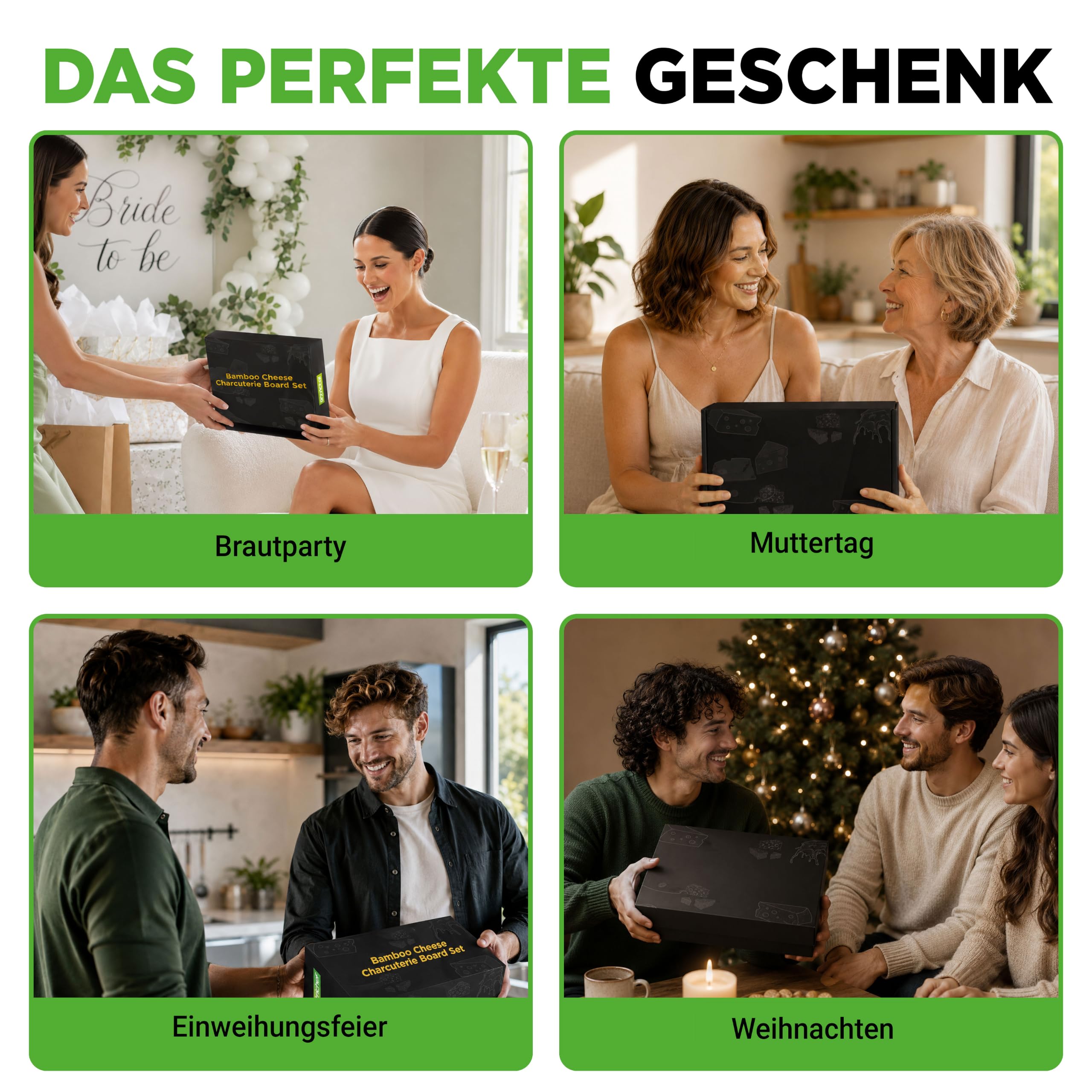NutriChef Bambus Käsebrett Set - 33 cm Rund mit Schublade – Charcuterie Brett und Käseplatte mit Käsemesser Set, Servierbrett Geschenk für Hochzeit und Party