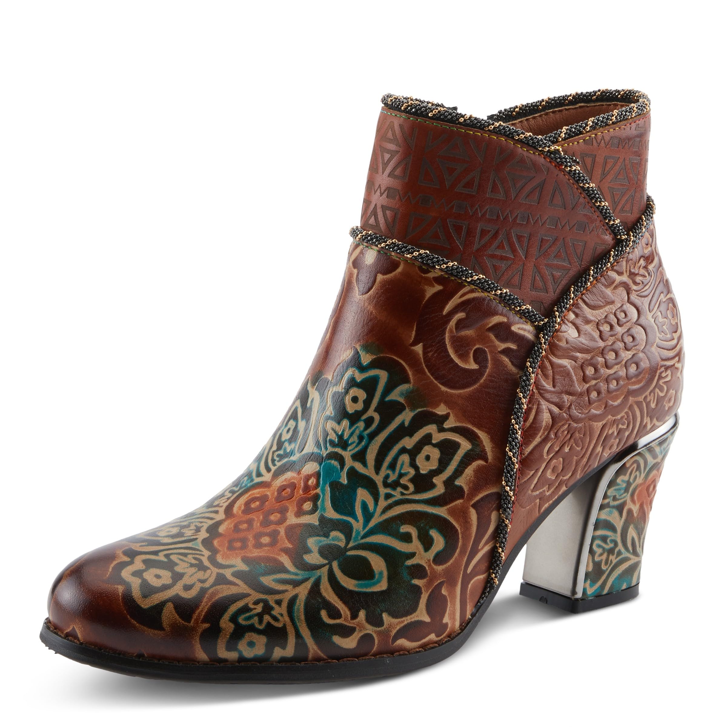 Spring Step LArtiste Cherish Heeled Booties Embossed Leather Ankle Boots with Artistic Flair