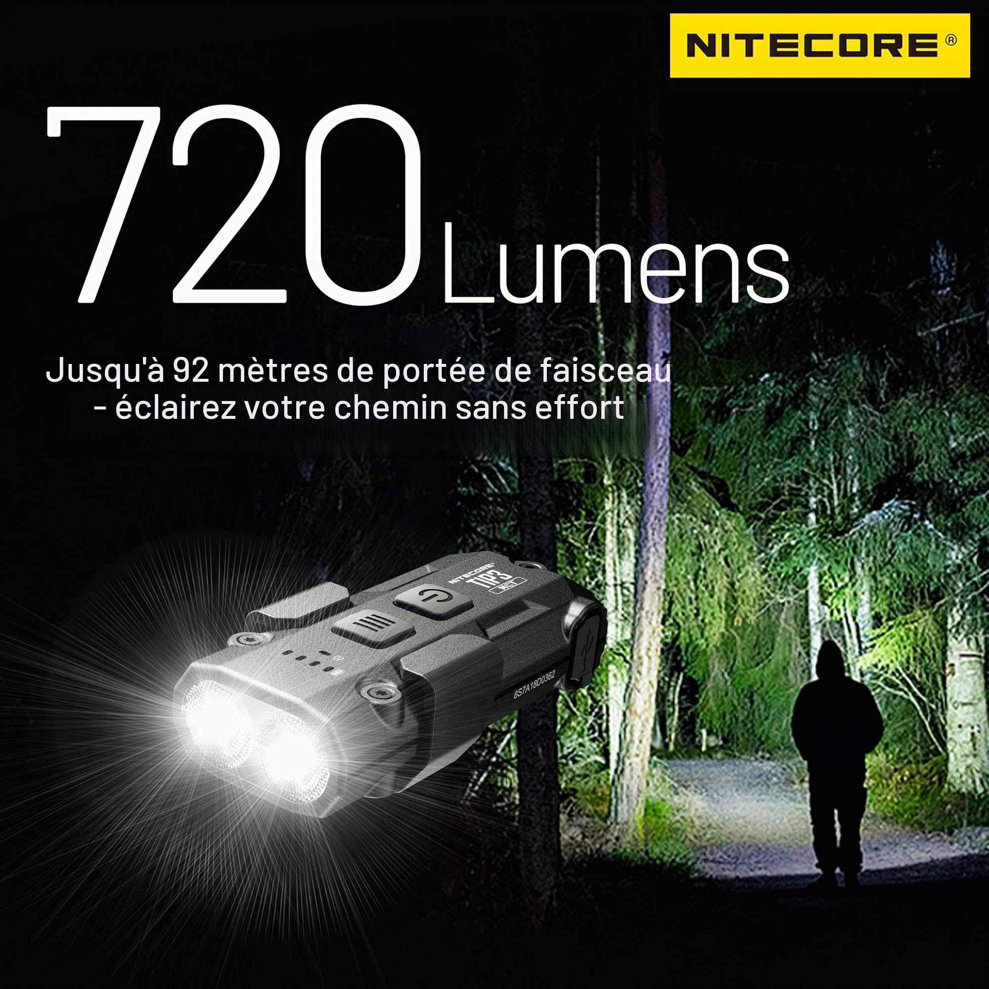 Nitecore TIP3 Porte-clés métallique avec plusieurs températures de couleur (Noir)
