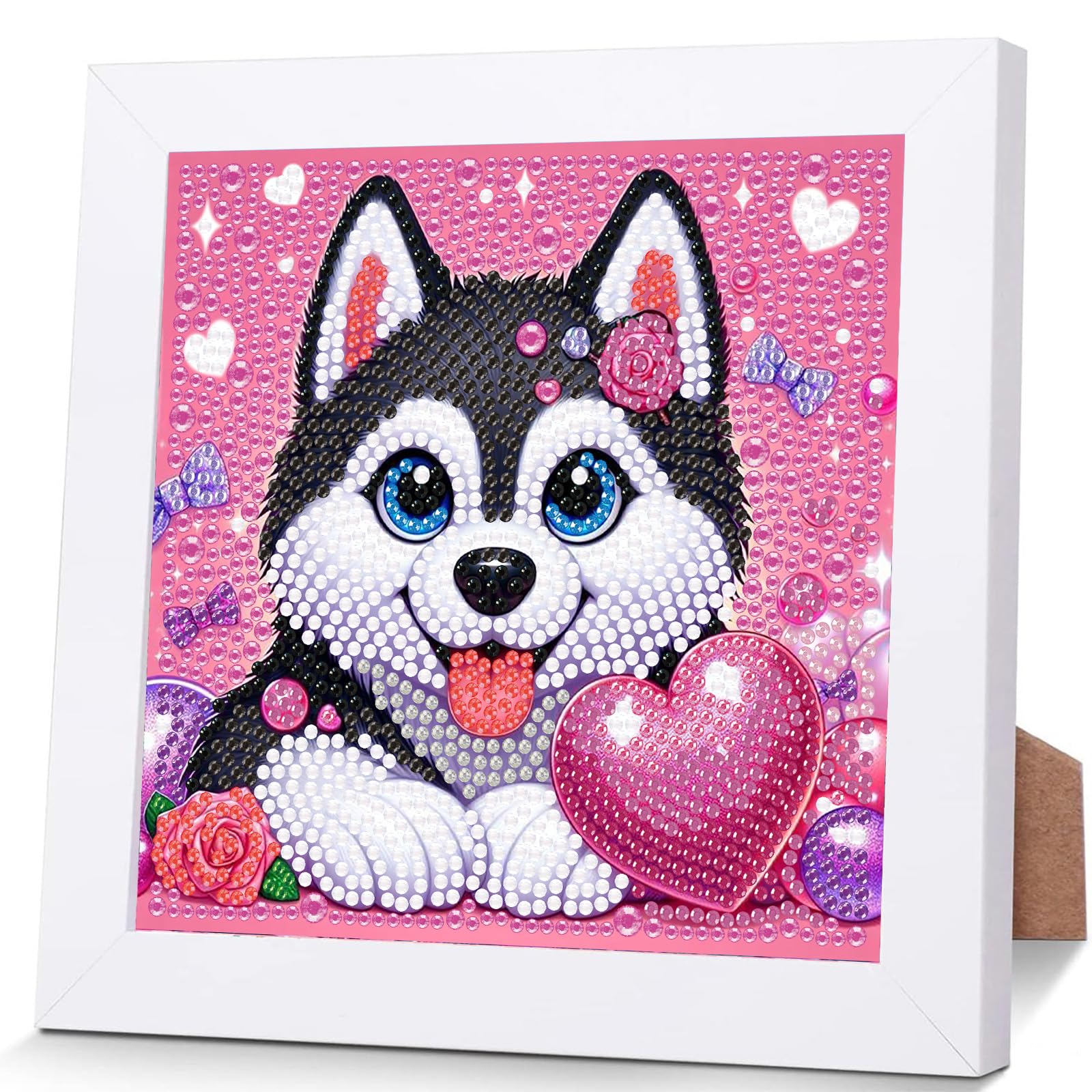 Viart Dog Diamond Art for Kids with Frame-Dogs Diamond Painting for Kids Animal Small Diamond Art Kits
