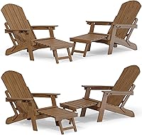 Vista 62 de YEFU Juego de 4 sillas Adirondack ajustables con reposapiés, sillas Adirondack ajustables de 5 niveles con otomana retráctil y 2 portavasos, sillas