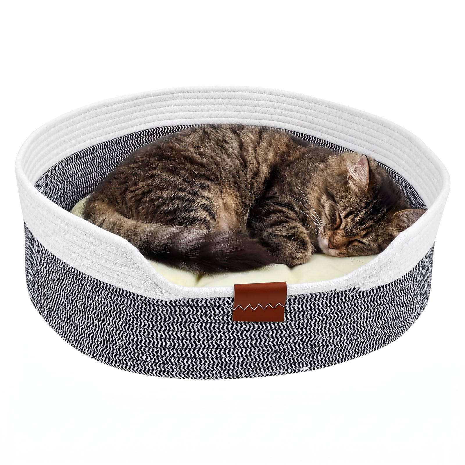 Woven Cat Bed, 50x50x14.5cm Cotton Rope Scratching Basket with Cushion