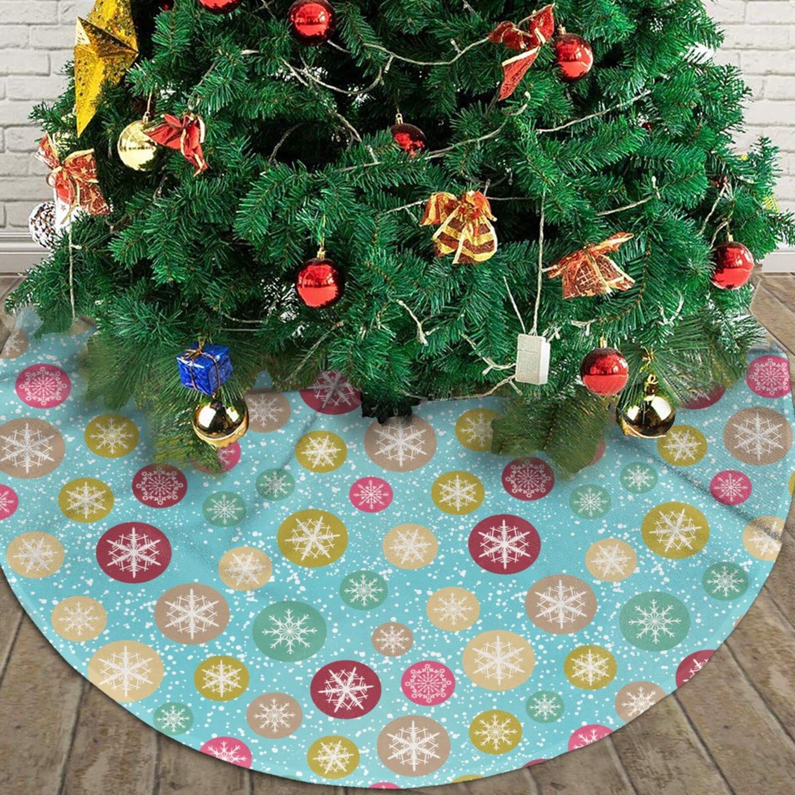 Gonna Per Albero Di Natale In Tela Con Fiocchi Di Neve E Scritta – MACTING, Decorazione Rustica - 2