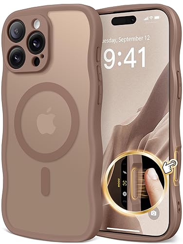 CAPRARO for iPhone 16 Pro Max Case for Women Girls, Upgraded [Full Camera Protection] [Compatible with MagSafe] Cute Wave Translucent Matte Phone Case for iPhone 16 Pro Max, Brown - For iPhone 16 Pro Max 6.9 inch - A1-Brown