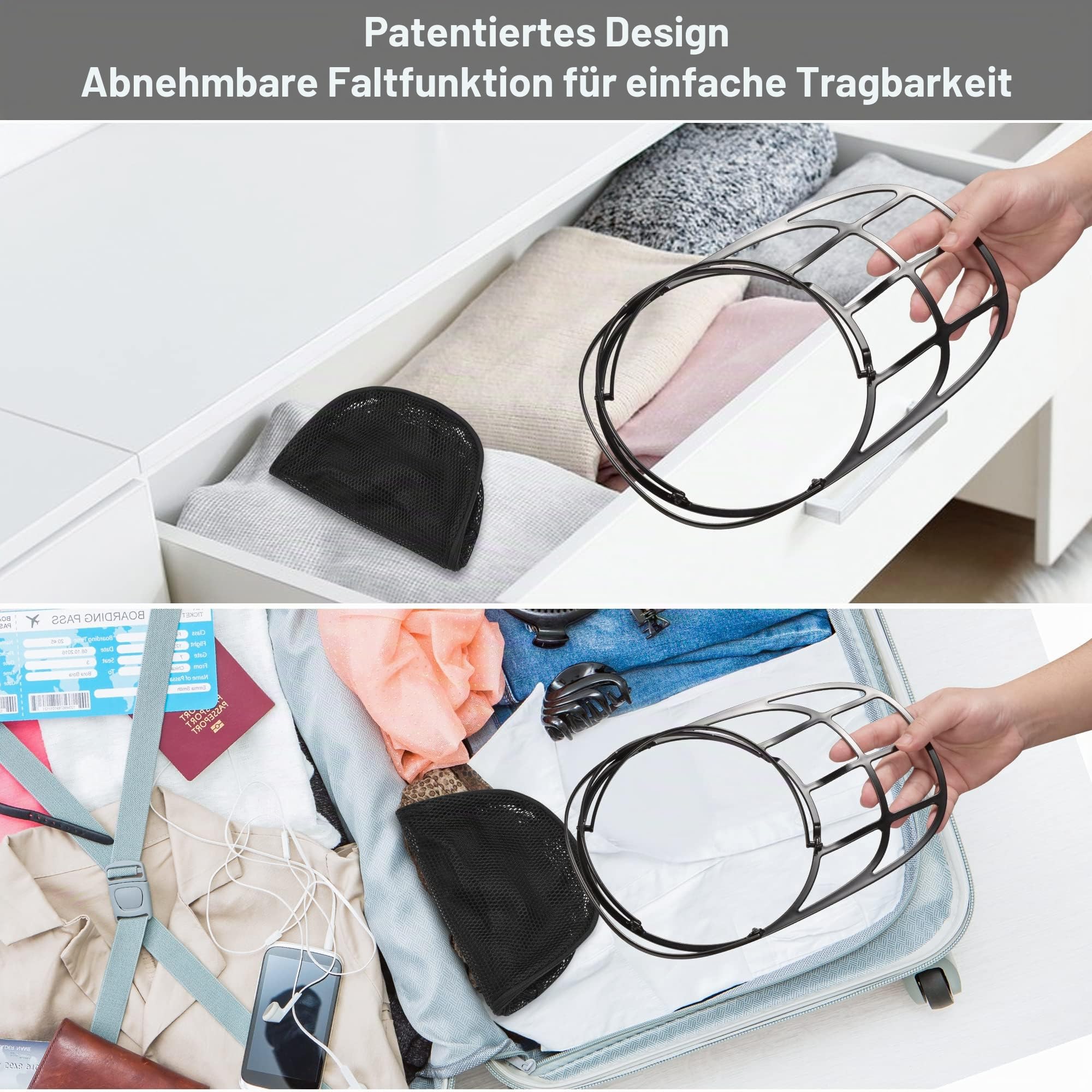 Cap Washer für Baseballmützen, Faltbarer Hut-Unterlegscheibe für Waschmaschine oder Geschirrspüler, Baseball Cap Waschgestell Form für Erwachsene und Kinder, 2 Stück, Schwarz