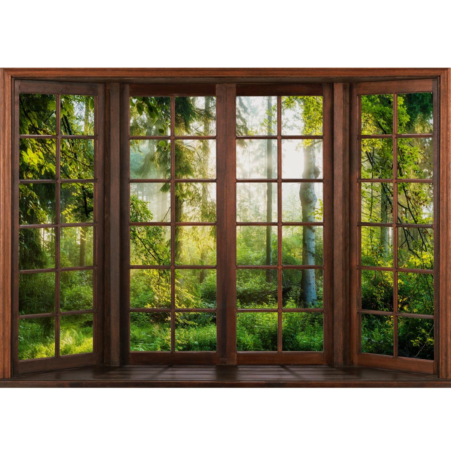 Runa Art Photo Wallpaper Wednesday window Modern Non-woven Living room Bedroom Wall Decoration - Made in Germany - Brown Green 9383010c