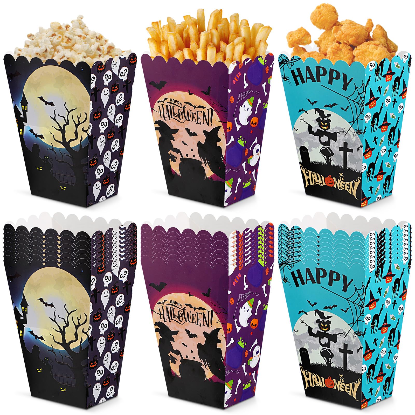AmazingSpark 24pcs Halloween Popcorn Boxes treat Snack Boxes Popcorn Containers for Movie Night Halloween Party Pumpkin Bat Ghost Party Supplies
