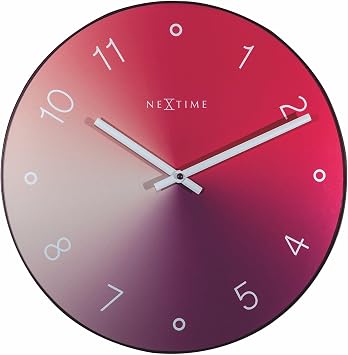 NEXTIME Wall Clock-Diameter 40 cm-Glass/Metal-Red-Gradient, 40 x 0.7 cm