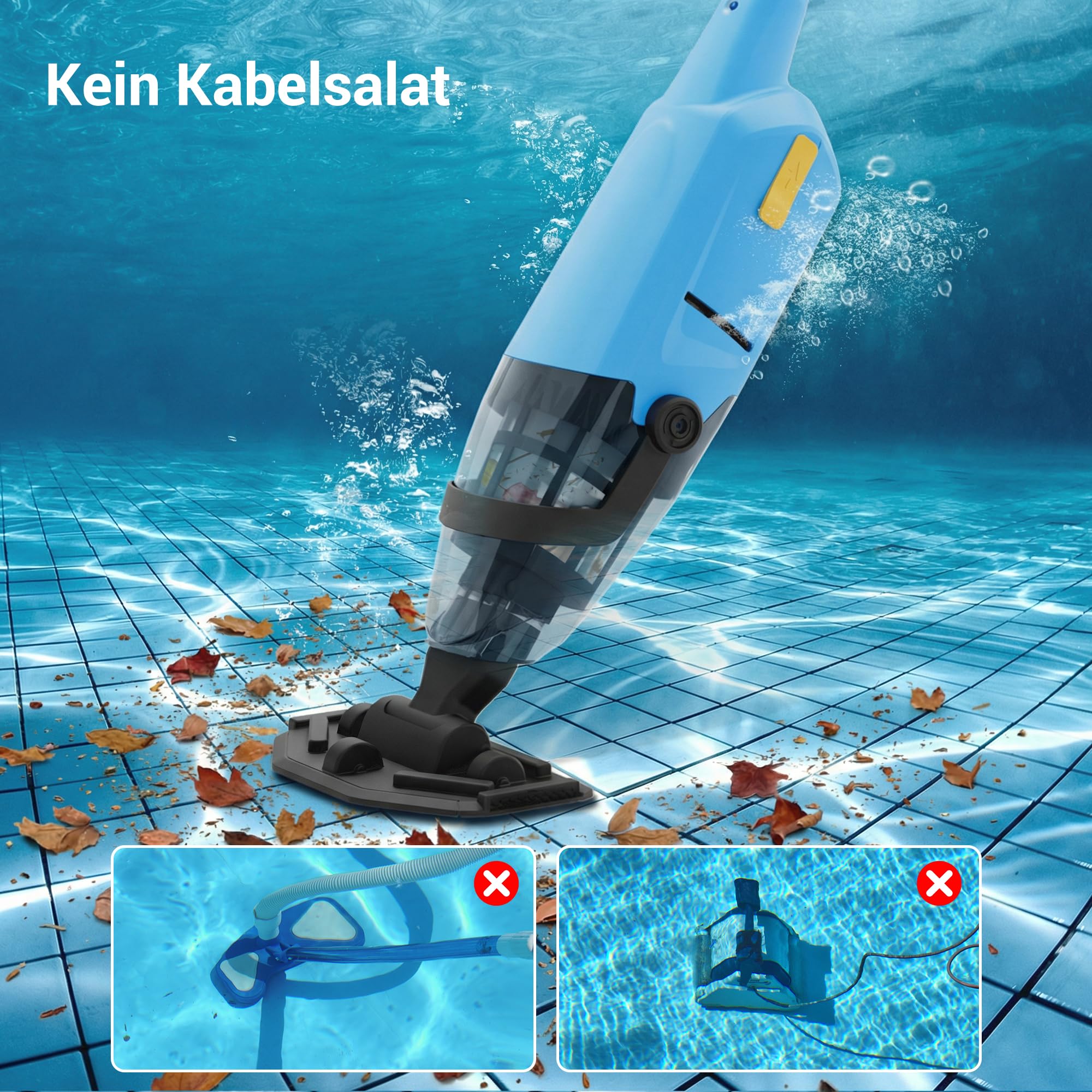 Kabelloser Poolreiniger 2-in-1 für Aufstellbecken & Whirlpools – Wiederaufladbarer Handreiniger mit Teleskopstange & waschbarem Feinfilter, ideal für Spa und oberirdische Pools