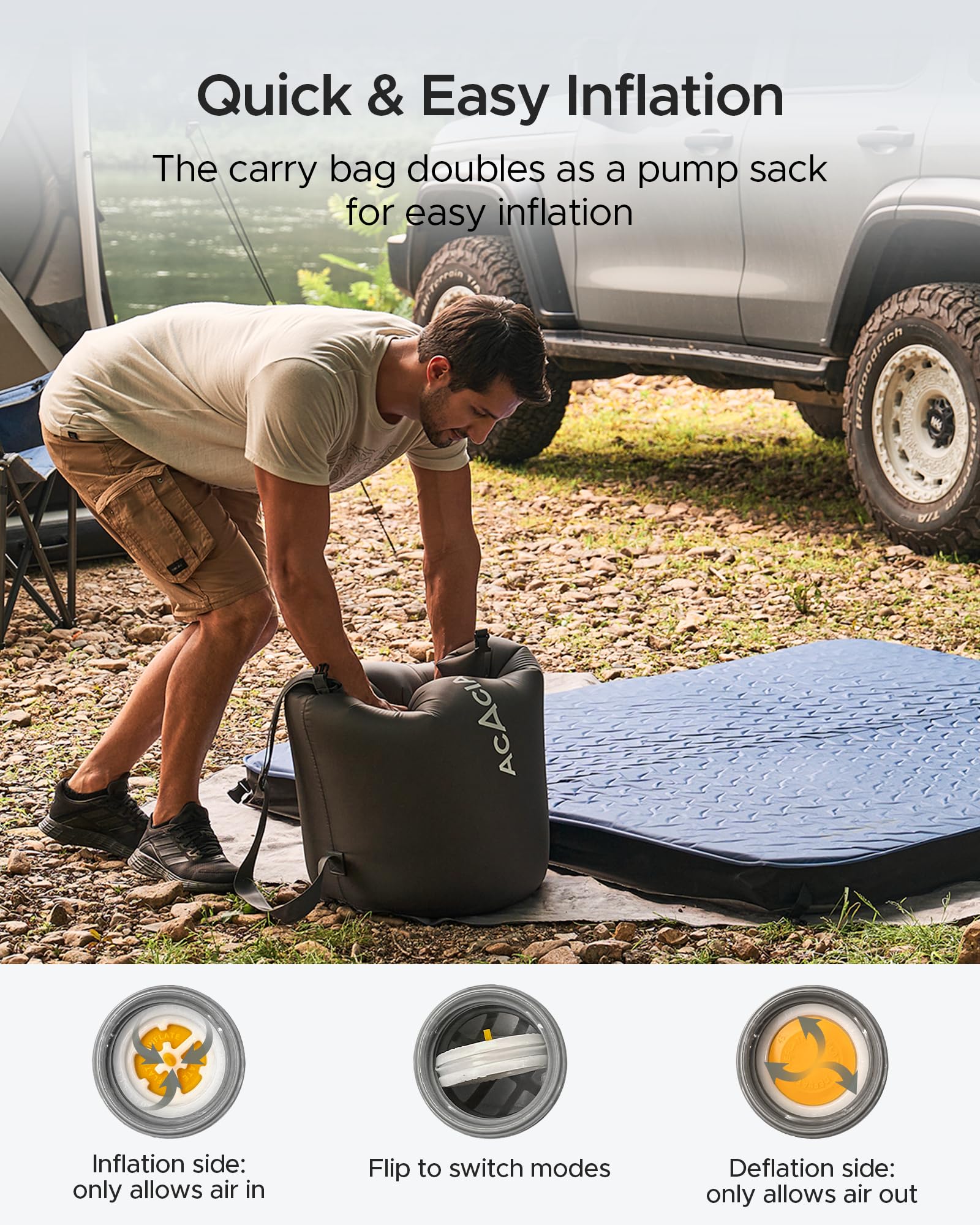 ACACIA Almohadilla de Dormir autoinflable de 4 Pulgadas de Grosor con Espuma, innovadora Estructura telescópica en Forma de Y, colchón de Aire ultraportátil para Acampar con Bolsa de Bomba, Cama de