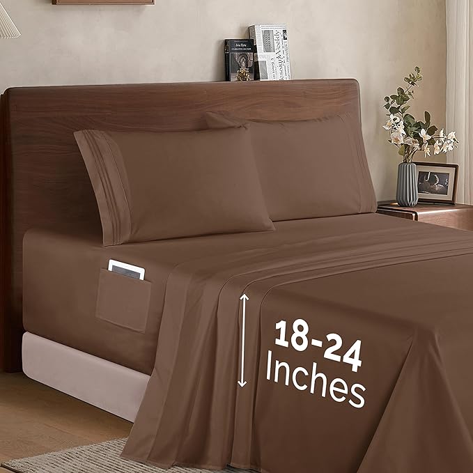 Elegant Comfort Luxury 1500 Premium Hotel Quality Microfiber 4-Piece Sheet Set - Soft, All Around Elastic 18-24 Inches Deep Fitted Sheet - Extra Deep Pocket Sheets, California King, Taupe