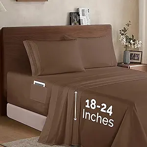 Elegant Comfort Luxury 1500 Premium Hotel Quality Microfiber 4-Piece Sheet Set - Soft, All Around Elastic 18-24 Inches Deep Fitted Sheet - Extra Deep Pocket Sheets, California King, Taupe