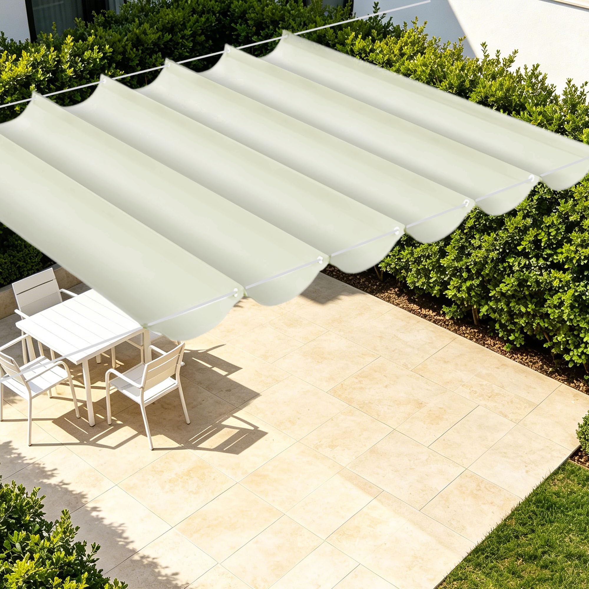 Toile ombrage vague pour terrasse et jardin blanc cassé 200x220cm