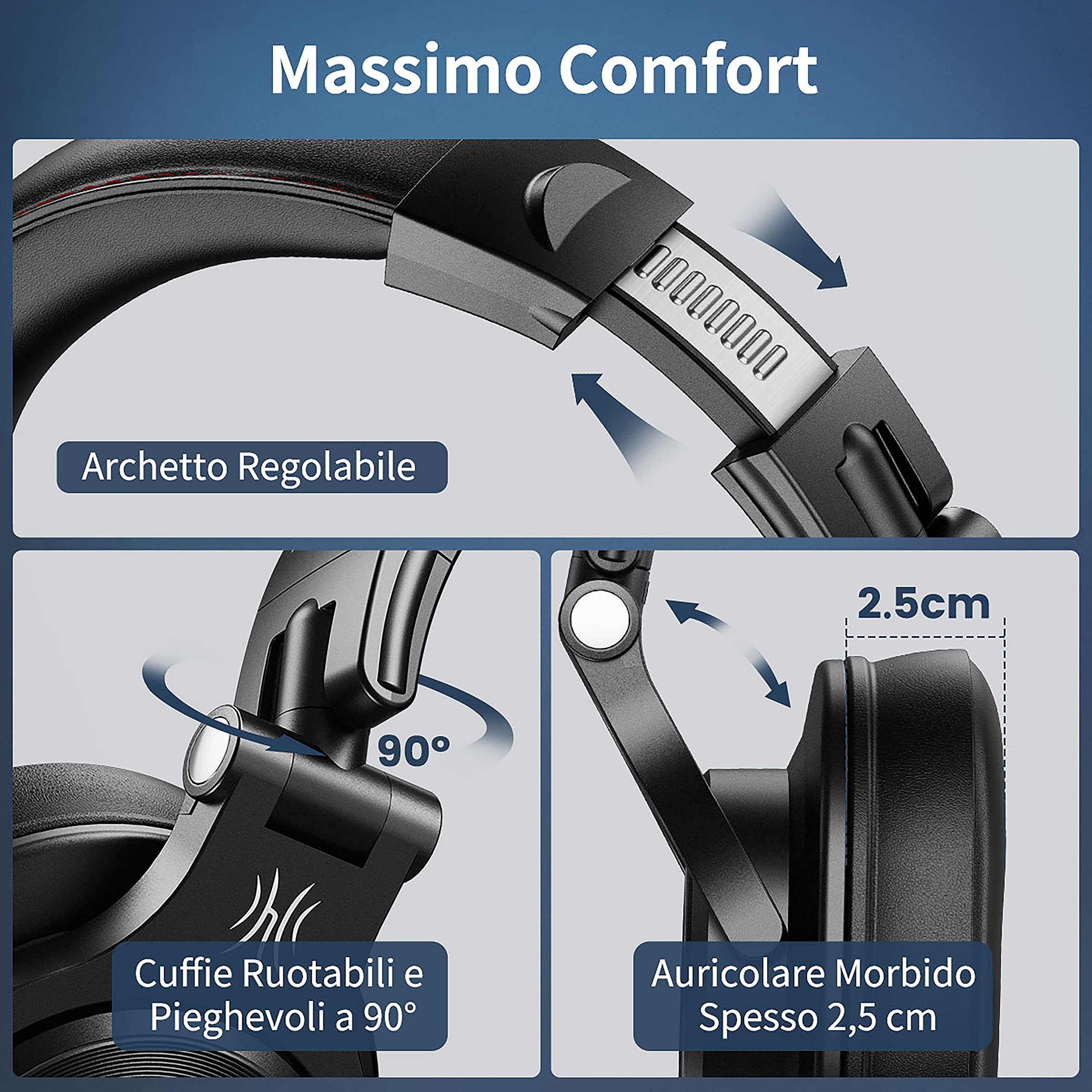 OneOdio A71 Hi-Res Cuffie Cablate Over Ear, Cuffie Musica con Audio Stereo e Shareport, Jack da 3,5 mm e 6,35 mm, Studio Registrazione, Monitoraggio Professionale e Mixaggio Cuffie Pieghevoli, Nero