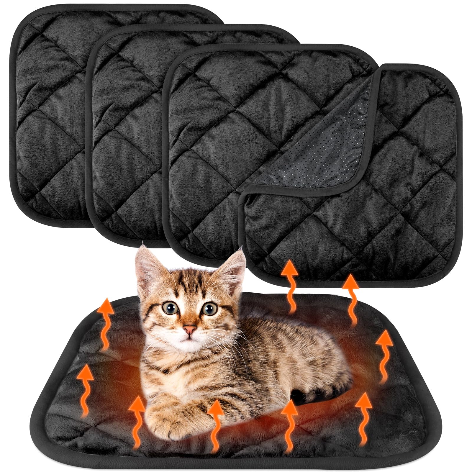 4 Pack Self Heating Cat Pad Self Warming Dog Mat, 16 x 16 Inch, Black