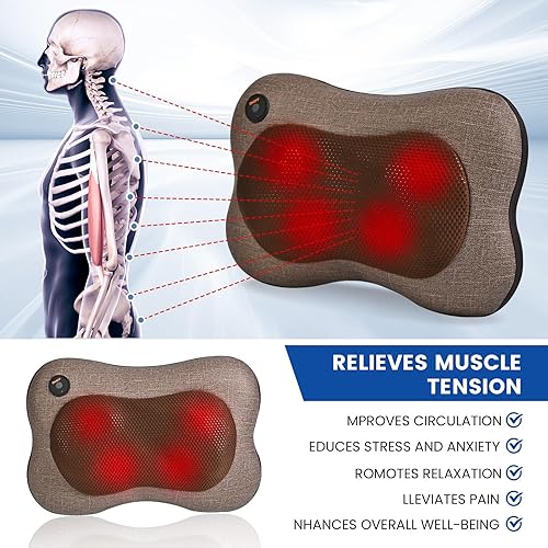 Miniatura 8 de Joyset Shiatsu Masajeador de cuello y espalda con almohada de masaje térmico para hombros, piernas, pies, alivio del dolor muscular corporal,